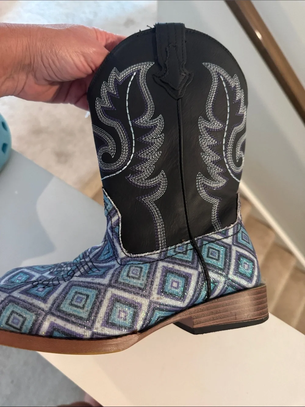 Little Kids girls Black Teal sparkle Western Cowgirl Boots cowboy USA 3 three